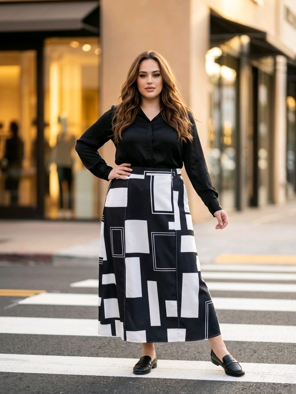 SHEIN Black & White Geometric Maxi Skirt